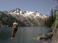 Ian jumping into Turquoise Lake