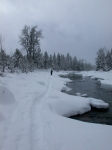 Looking down river; Andrea in distance