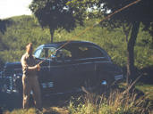 Dad's Pontiac, Bob Lieferman trying out fly rod