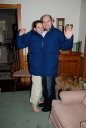 Mel and Eric in Dad's jacket